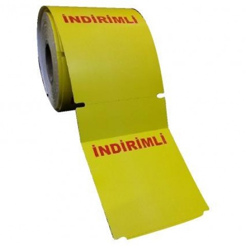 135X100 250'Li Sari İndirimli Karton Raf Etiketi Ortadan Delikli