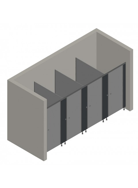 4'lü Cubicle WC Kabin (İki Tarafı Duvar)
