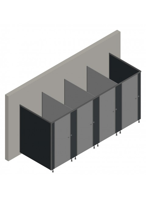 4'lü Cubicle WC Kabin (İki Tarafı Panel)