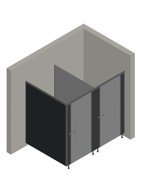 2'li Cubicle WC Kabin (Sağ Tarafı Duvar)