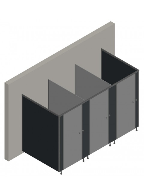 3'lü Cubicle WC Kabin (İki Tarafı Panel)